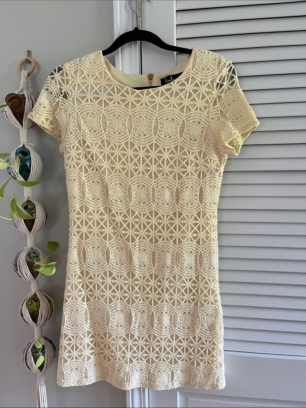 Lulu's Cream Crochet Lace Short Sleeve Midi Dress
